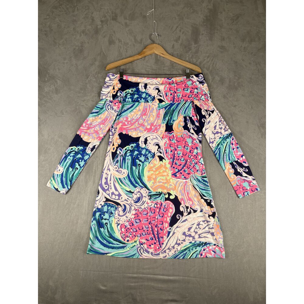 Lilly Pulitzer Off-Shoulder Long Sleeve Dress M - Vibrant Print - Picture 2 of 10